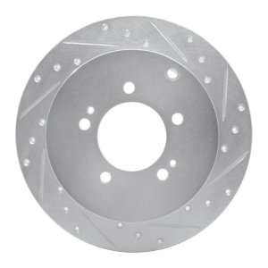 Mitsubishi Lancer Brake Rotor (1) - Rear Right - R1 Concepts - Drilled & Slotted - Silver - `07-`15